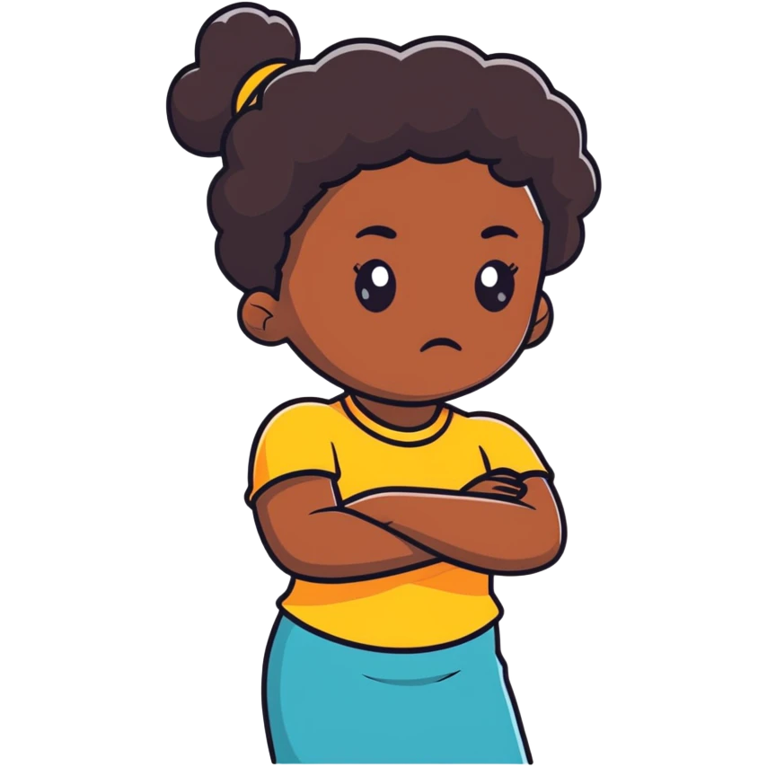 Upset Black girl with dark skin crossing arms with angry expression emoji