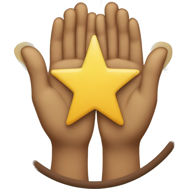 Yellow circle with brown star in center and feet emoji on top with hands on bottom on each side of circle emoji