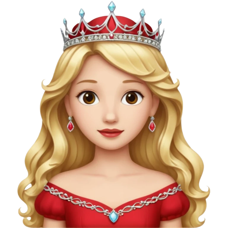 Princess in red Dress with Tiara, long wavy Blonde Hair emoji