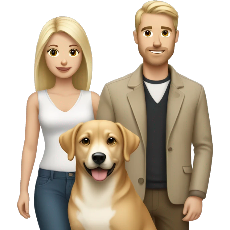Blonde woman & brunette man with beige dog emoji