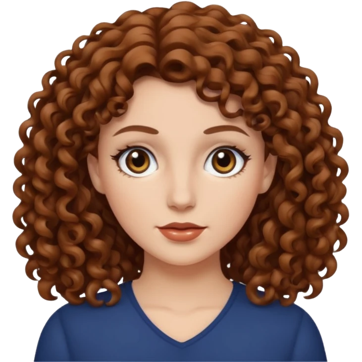 A white woman with brown curly hair and black eyes emoji