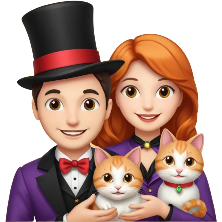 magician couple and their pet cat emoji