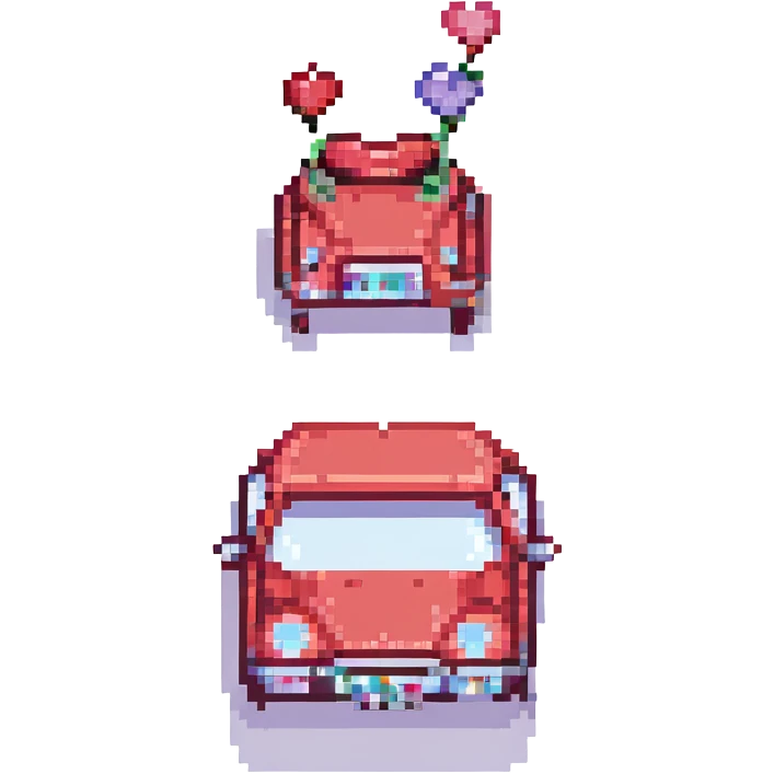 red car with hearts, pixel art style emoji