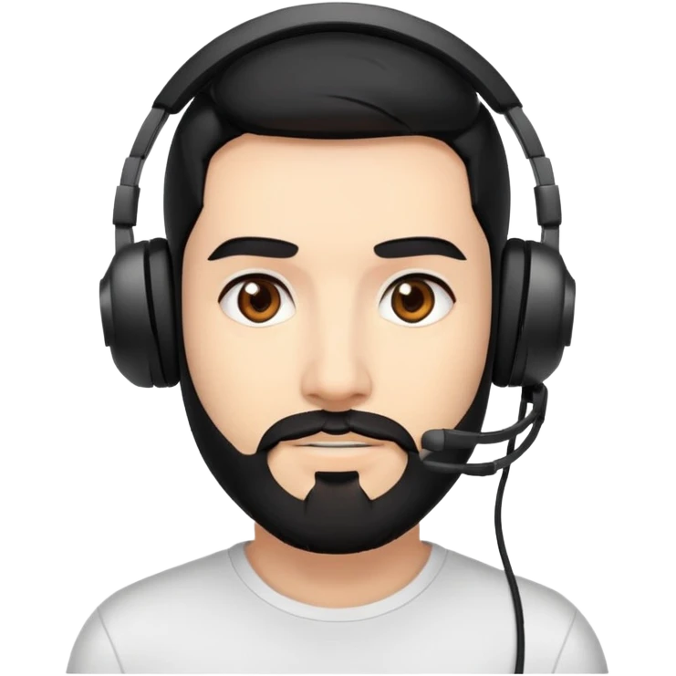 A person with black hair, brown eyes, a black beard, wearing a gaming headset emoji