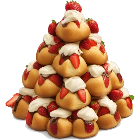 A pyramid of profiteroles with strawberries emoji