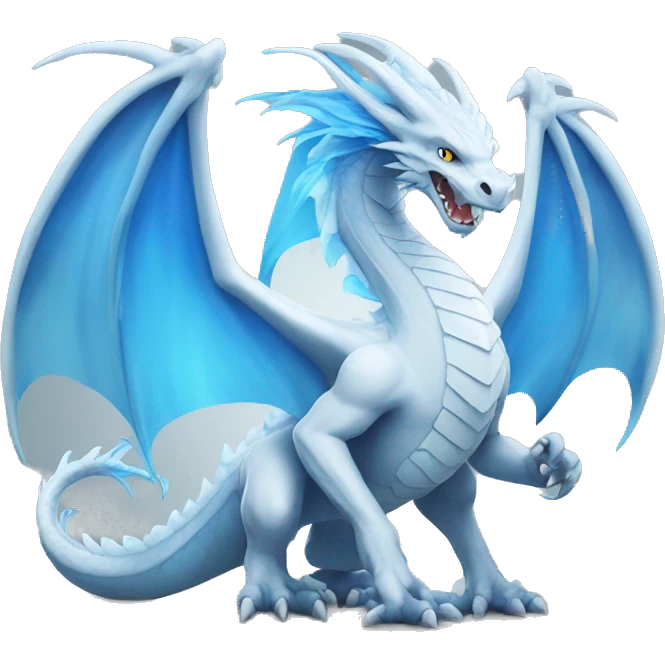 White dragon with blue wings and blue flame  emoji