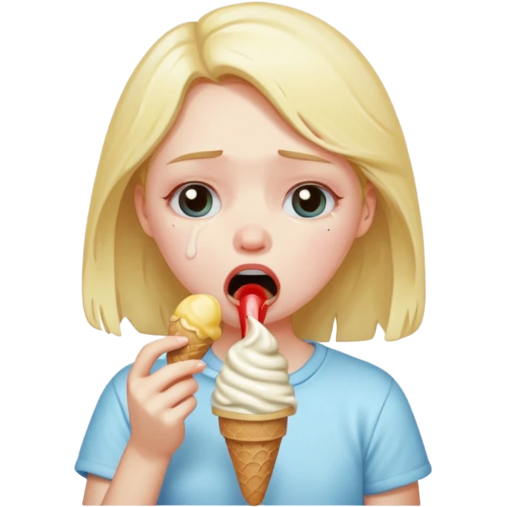 a crying girl eating ice cream after heartbreak emoji
