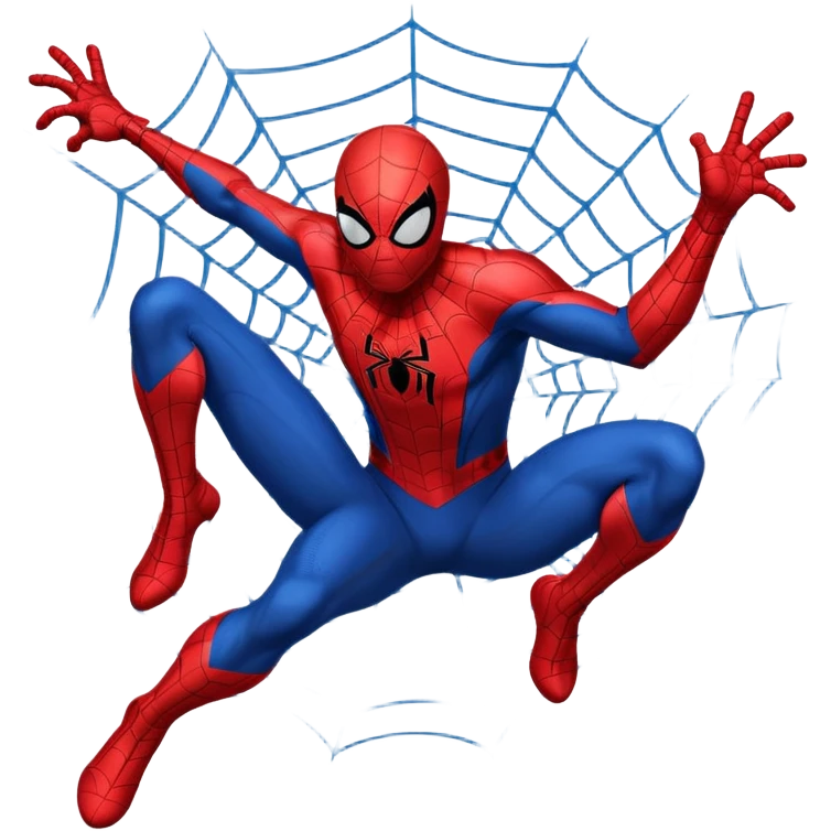 A high-quality die-cut sticker of Spider-Man in a dynamic web-swinging pose. Bold black outlines, classic red and blue suit, vibrant colors, Ben-Day dots textures. Flat 2D vector art style, white border around the edge, isolated on a plain white background, 4k resolution emoji