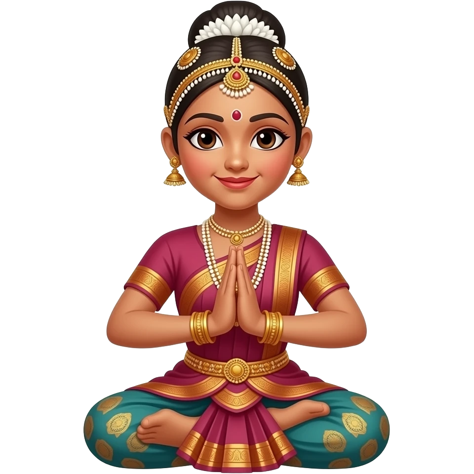 Light brown skin girl in a bharatnataym dress doing pushpanjali the dance emoji