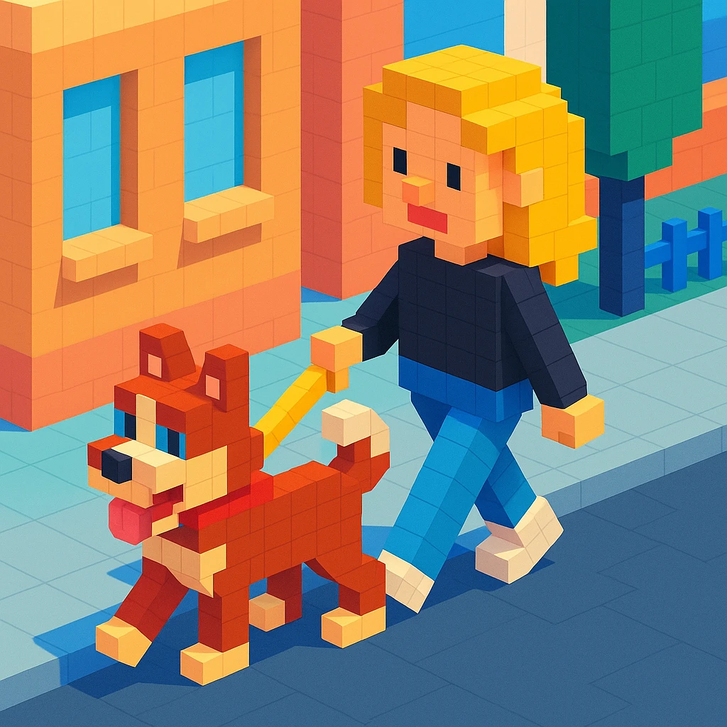 Cute Blonde woman wearing a black sweater and jeans and white sneakers walking a happy red-brown blue-eyed Siberian husky in New York City on an upper east side city sidewalk  emoji