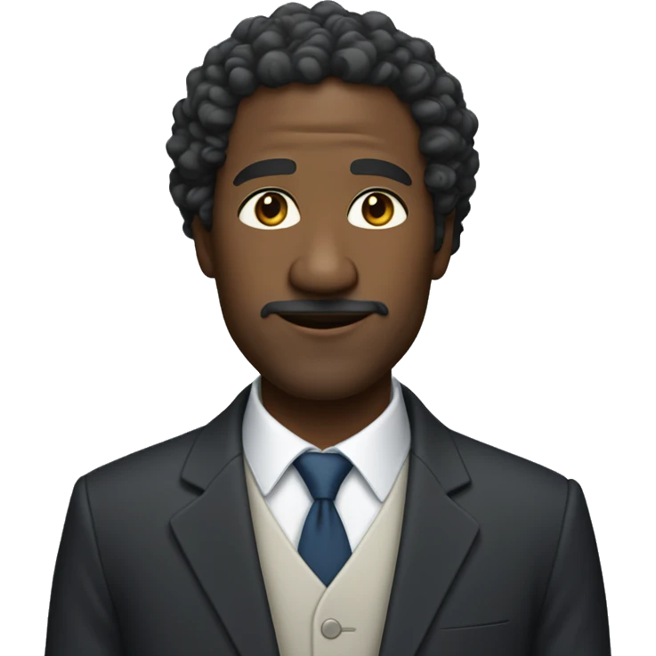 A  middle-aged  black  man  with  curly  hair,  dressed  in  a  suit. emoji