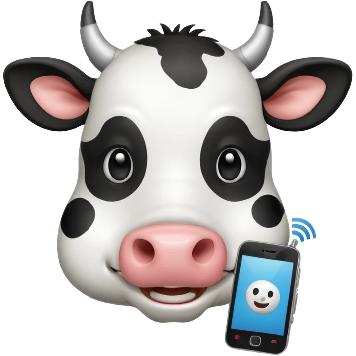 cartoon cow's head with cell phone emoji