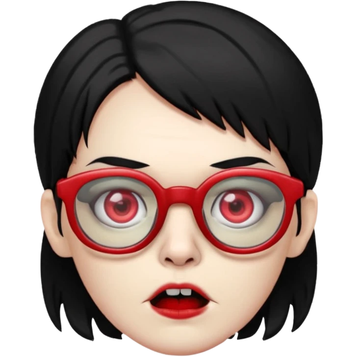 zombie black hair with big red glasses emoji