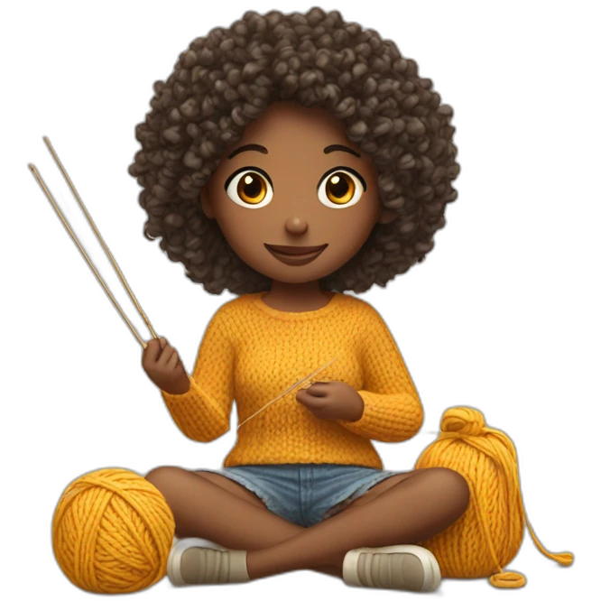 Curly girl is knitting emoji