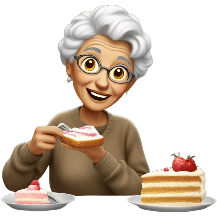 old lady person eating cake emoji