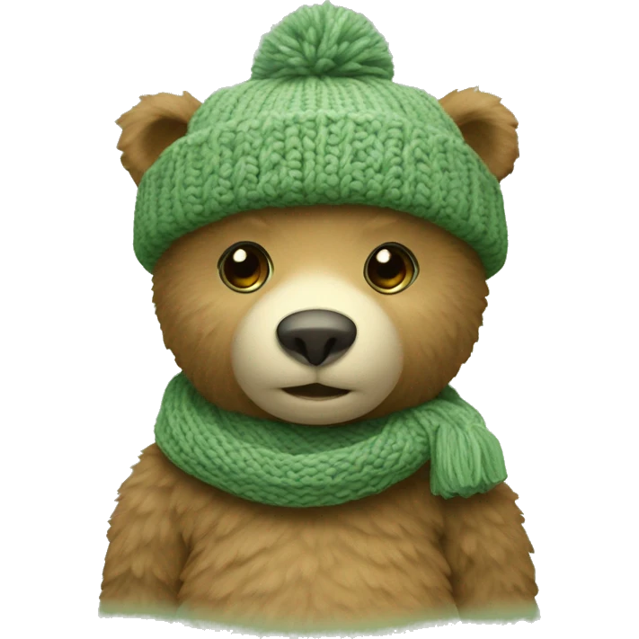 Cute Bear with knitted Sage green hat emoji