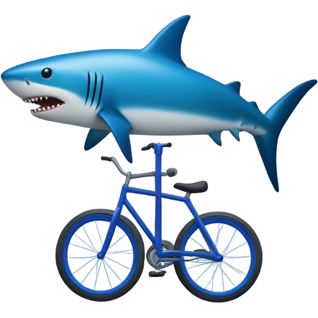 A blue shark riding a dark blue unicycle under the sea emoji
