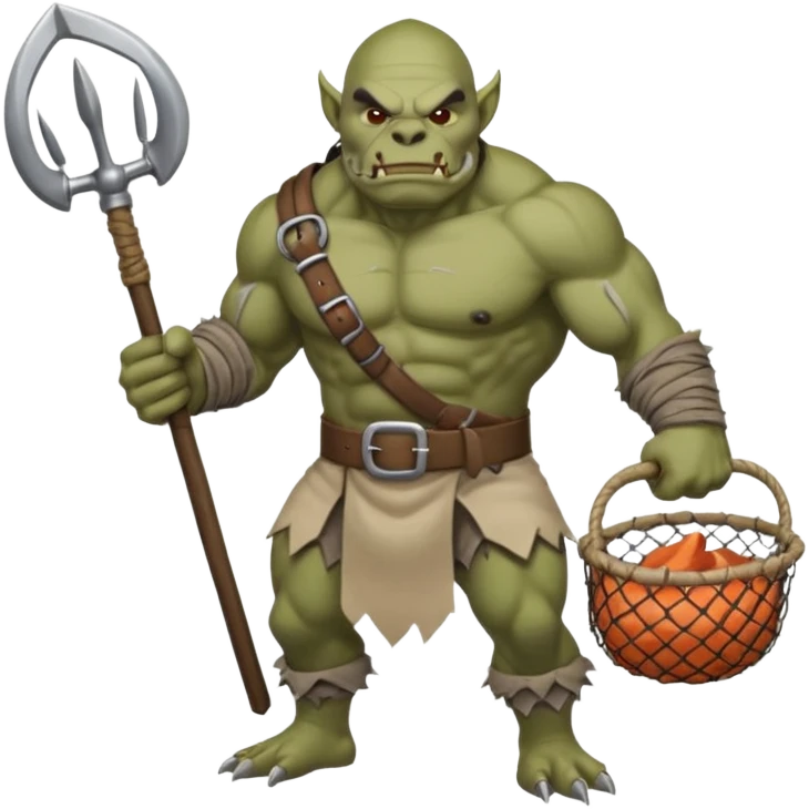 orc male Belt of defeated "Pesky Sand Crab" claws, flexing with a net full of loot. emoji