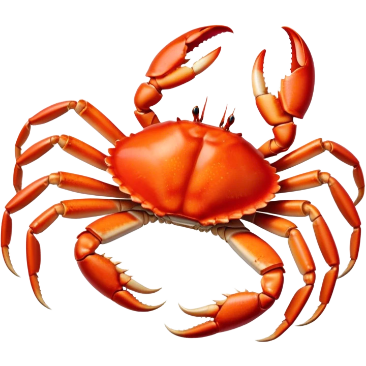 Cinematic rich crab legs, bright red shell glistening, cracked open to reveal tender white meat, warm golden highlights, detailed and delicious. emoji