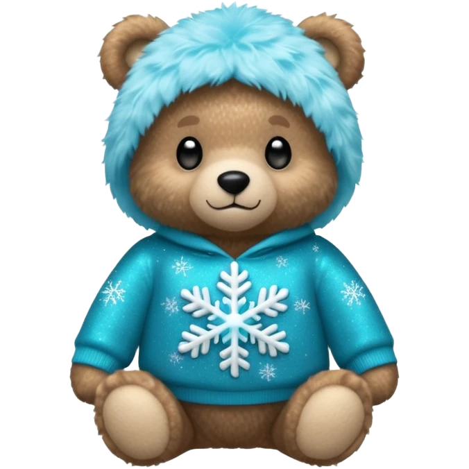 Glitter bear with cyan snowflake black sweatshirt emoji