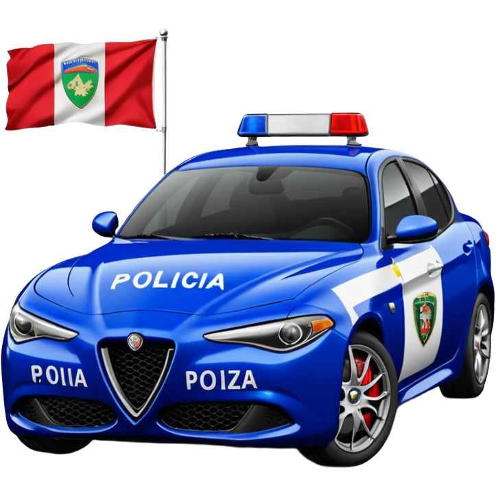crea auto di servzio alfa romeo giulia colore nero con la scritta polizia penitenziaria e la bandiera italiana emoji