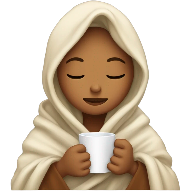 girl inside a blanket sipping coffee eyes closed emoji