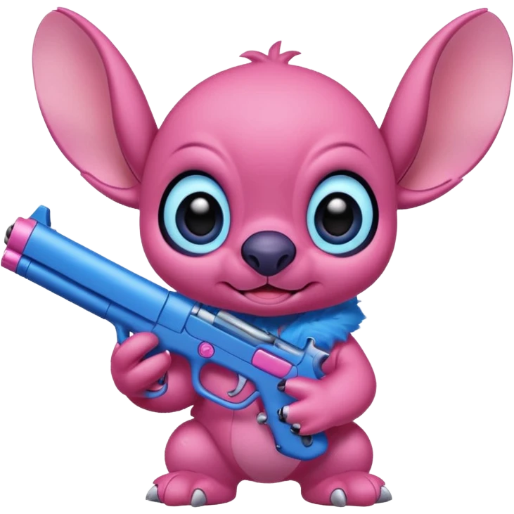 Stitch holding a pink gun emoji