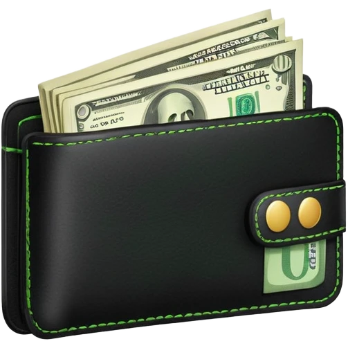 black leather wallet with green dollar bills sticking out emoji