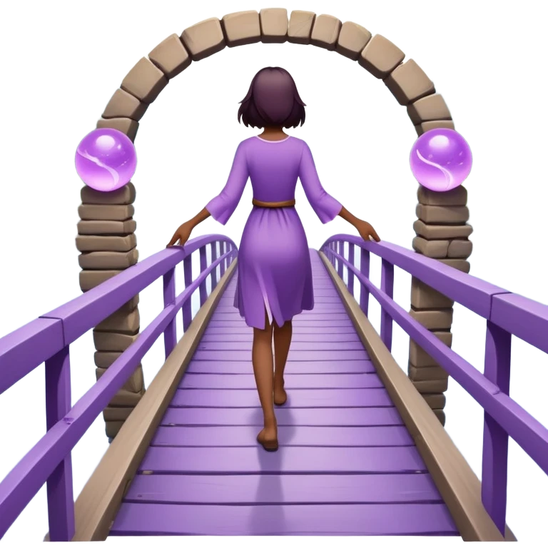 A figure walks back broken bridge, holding soft 2 violet orbs in hand—symbolizing compassion and forgiveness. A gentle heart aura trails behind them, showing healing in motion. emoji