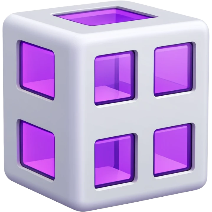 Сделай русскую панельку белого цвета. Она должна быть в виде куба, а также с окнами 3 на 3 на каждом фасаде. Некоторые окна неоново-фиолетовые. emoji