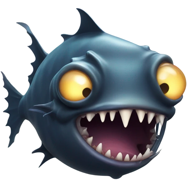 Anglerfish with a glowing lure hanging from its forehead, sharp teeth, and big eyes. emoji