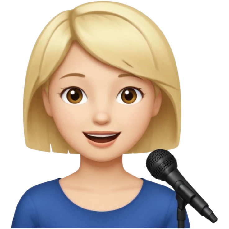 Crea una chica cantando con pelo rubio corto con ojos cafes  emoji