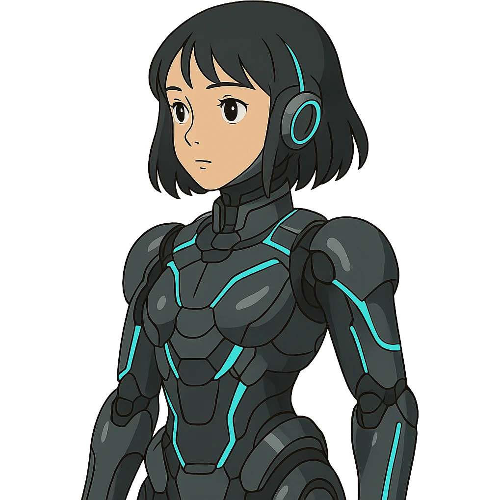 futuristic cyborg girl, anime-inspired, sleek armor, neon highlights emoji