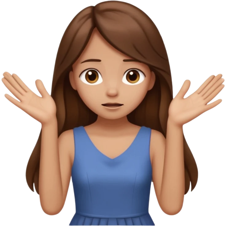 girl that doesn't care, she is like whatever, brown long hair, cute dress and her hands showing like i don't know whatever, make her look little bit bored emoji
