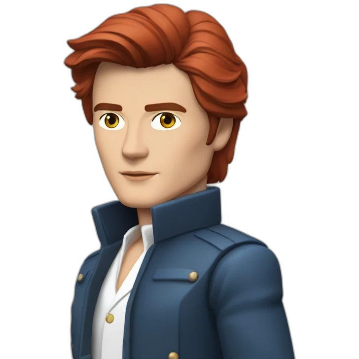 Alain delon sleek space outfit blue eyes red hair full body emoji