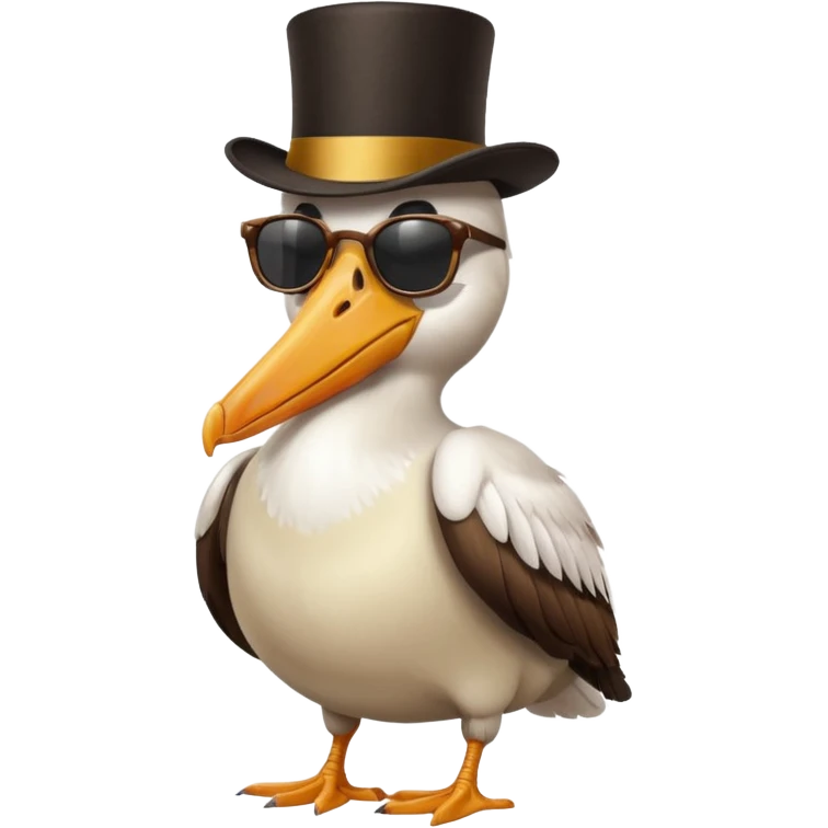 pelican with poise, wearing sunglasses and formal top hat emoji