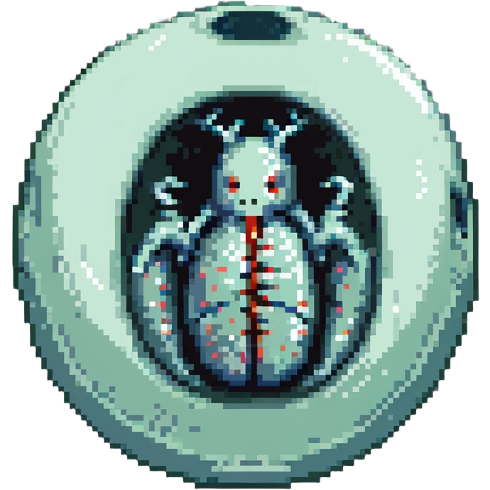 MRI embryo digital fetal small shape in otherworldly bubble, eerie, horror, pupa, crystalis, in-utero emoji