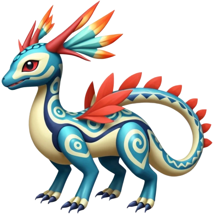 zig-zag-patterned tribal tropical hot spotted Meloetta-Dialga-Salamence-Giratina-Noibat-Pokémon-Fakémon-fusion-hybrid-creature emoji