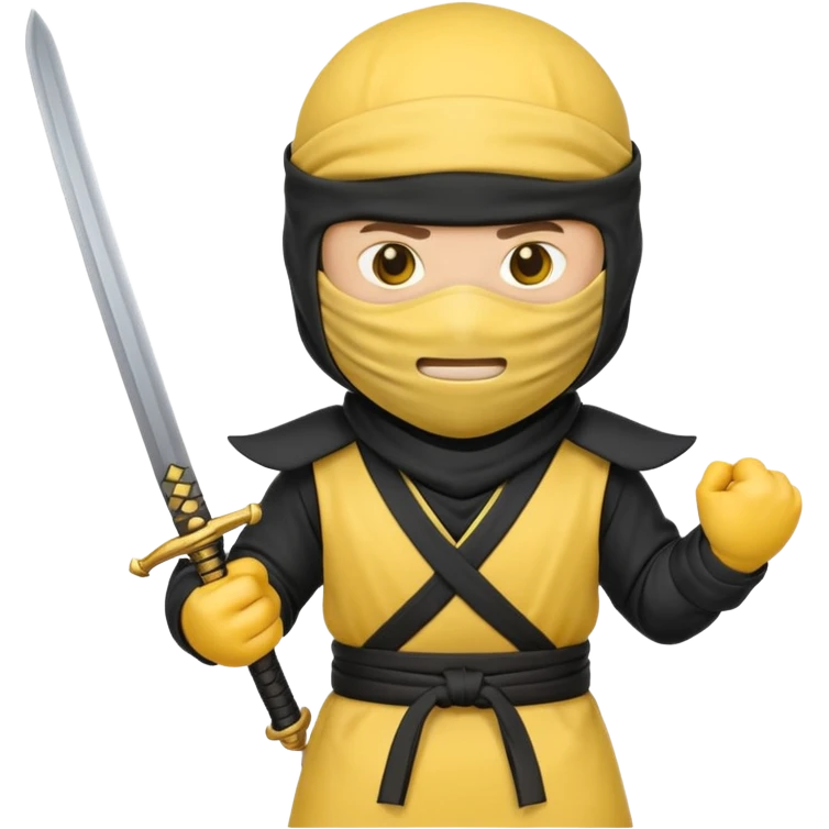 Make a customized yellow head emoji with hands and holding a sword in a ninja face mask emoji