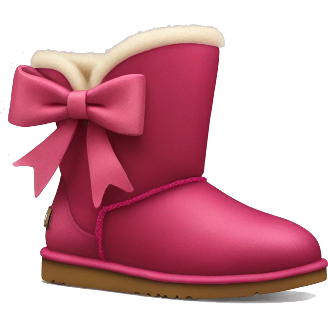 Realistic pair of raspberry color Ugg fur boots with ribbon bows. emoji