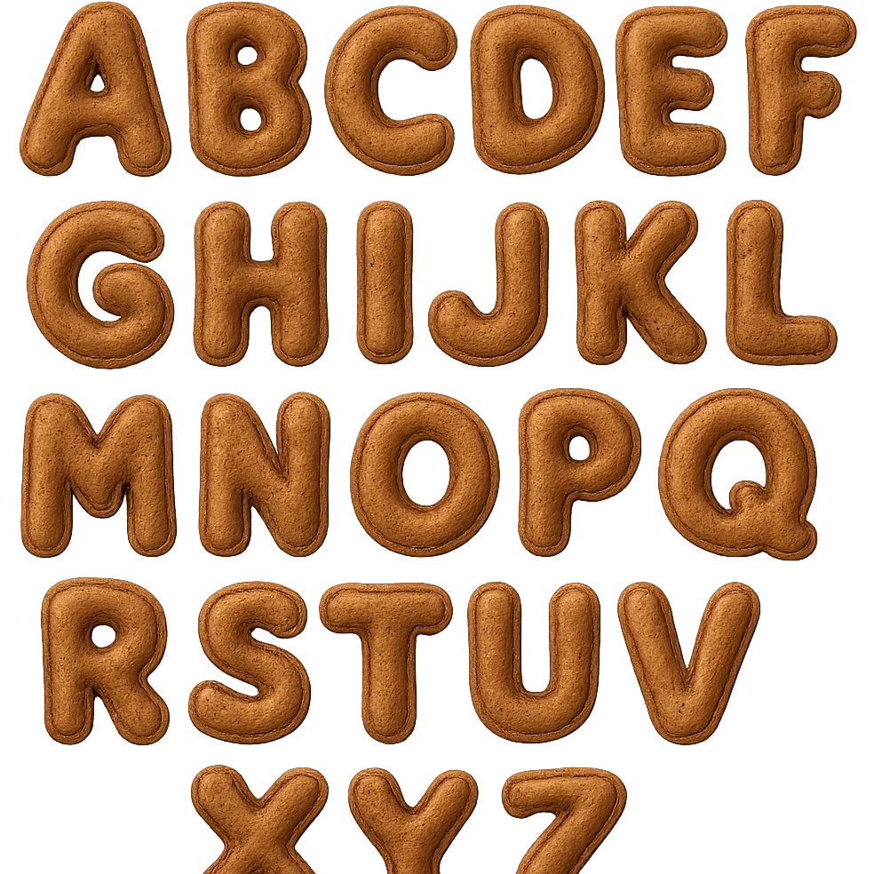 brown plush English alphabet, letters with embroidered details, soft texture emoji