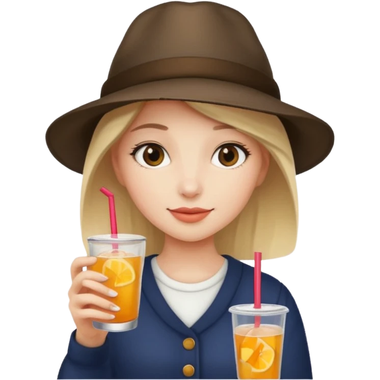 girl with hat and drink, no glasses emoji