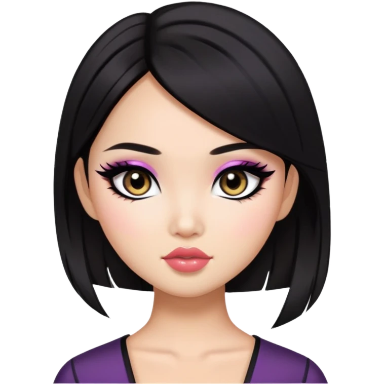 asian beauty standard, dark hair, pretty makeup, pretty bratz baddie, black eyeliner emoji