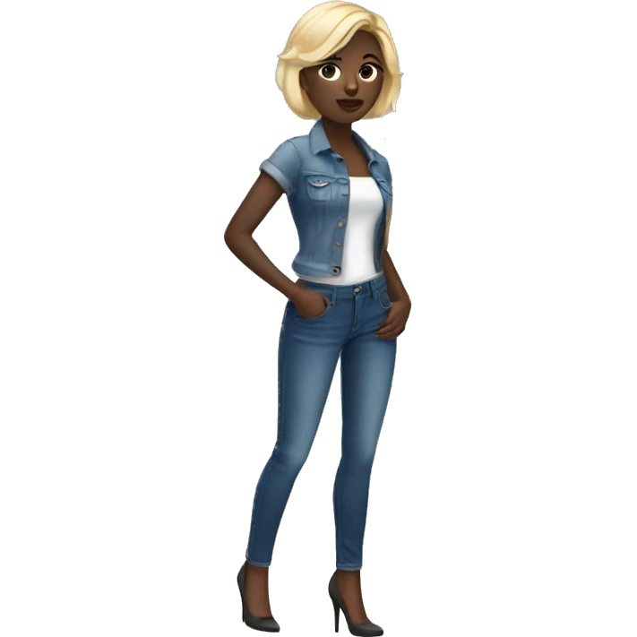 girl with dark skin and short blonde hair in jeans and high heels emoji