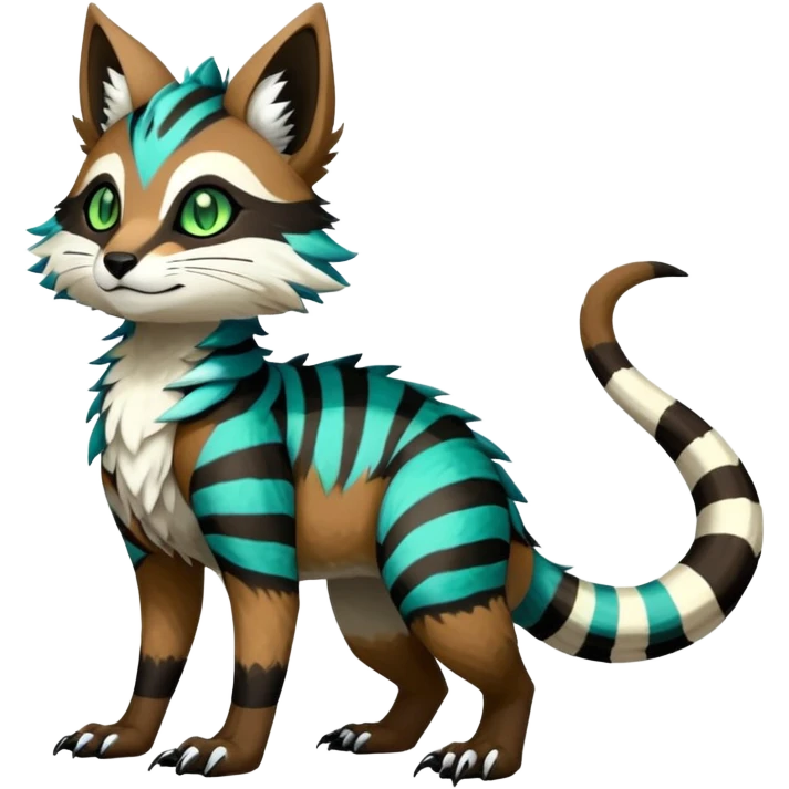 Rare realistic exotic edgy epic pretty beautiful handsome gorgeous aesthetic colorful vibrant Vernid-Trico-species-Fakemon-creature by LiLaiRa, 4 legs, 1 tail, random markings, (full body) emoji