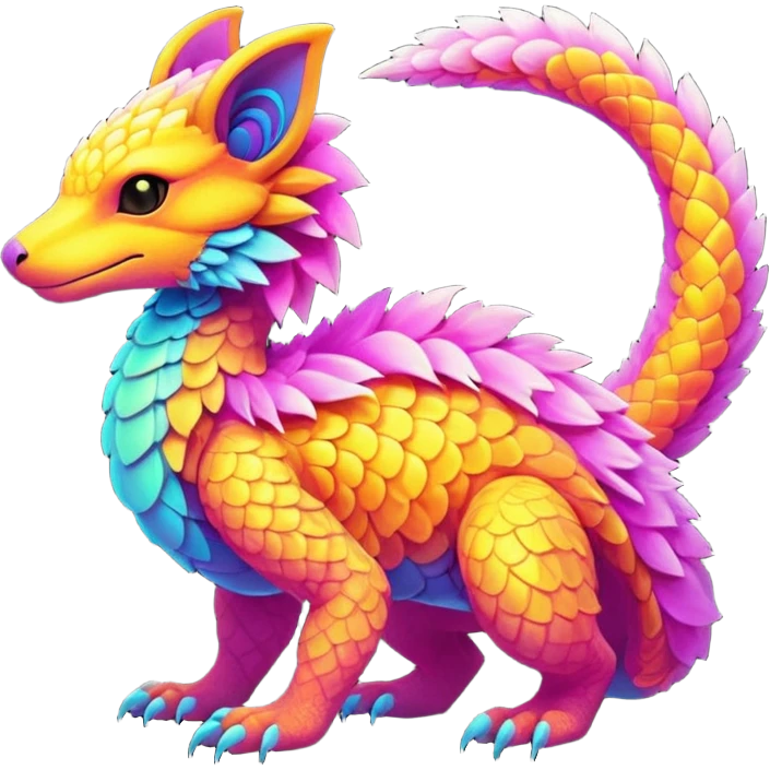 Exotic futuristic lush warm-colored neon Fakémon-Fionbri-creature emoji