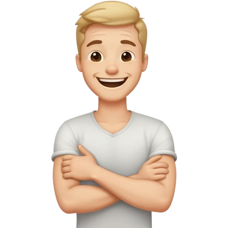 arms crossed holding neck laughing guy￼ emoji