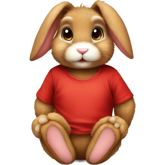 Super Cute girly Fluffy brown bunny rabbit teddy wearing red tshirt sitting  emoji