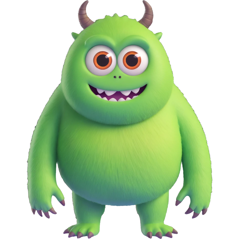 friendly colorful monster with big eyes and fuzzy body like in Monsters Inc emoji