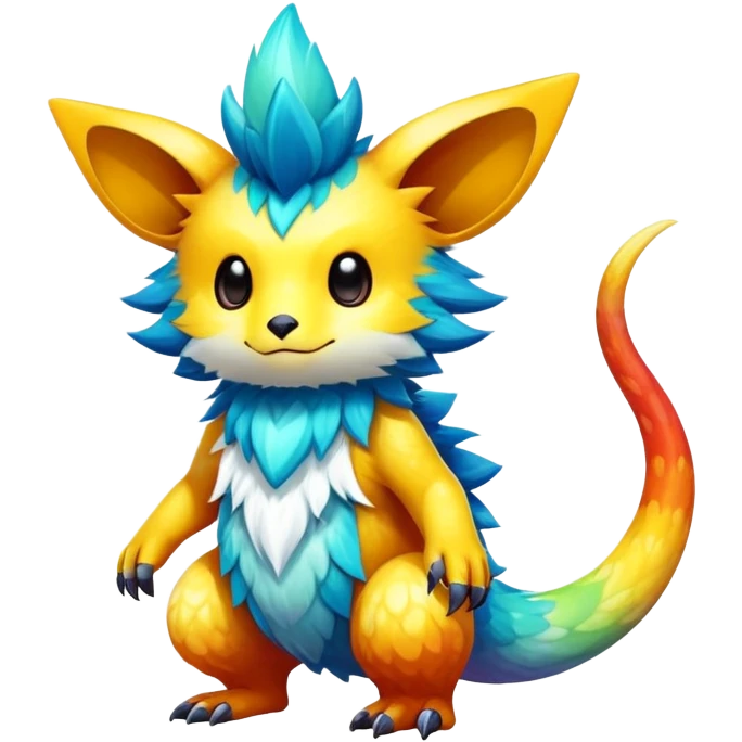 Exotic shiny rare multi-colored epic cute Fakémon-creature, full body, with random markings emoji